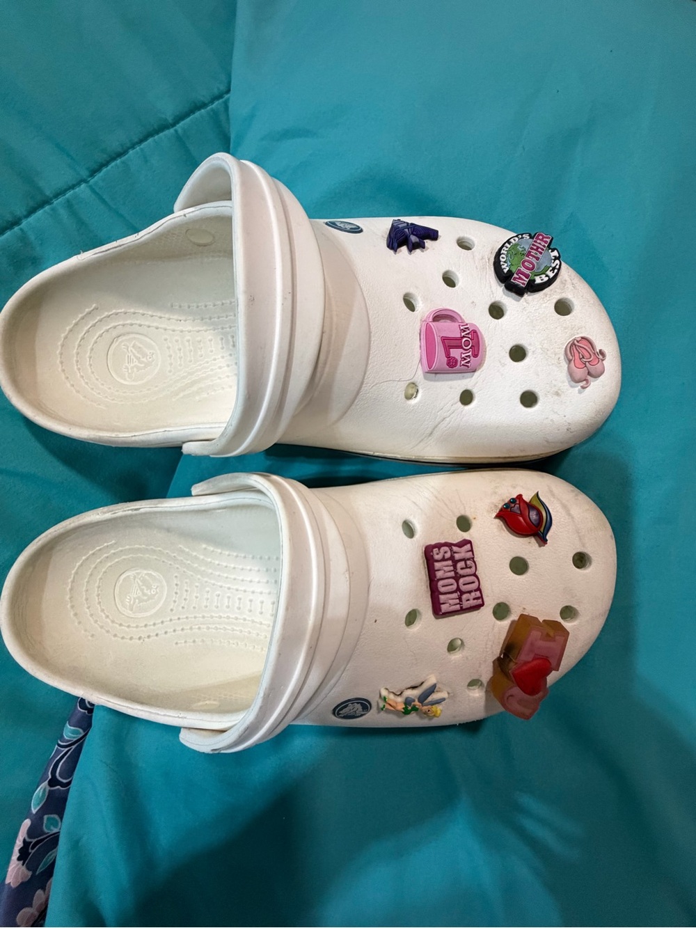 White Clog Shoes with Fun Charms